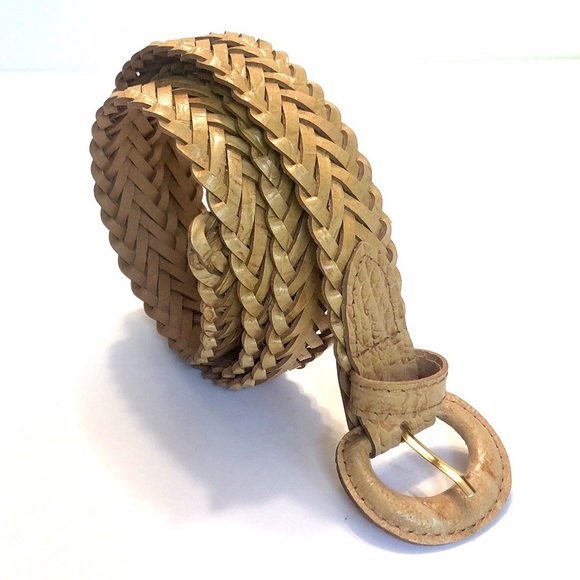 Tan Blonde Braided Genuine Leather Belt size M - Picture 1 of 9